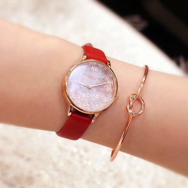 

watch 2021 women's leather fashion trend quartz waterproof diamond, Slivery;brown