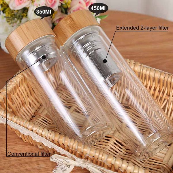 

cup borrey 450ml glass water bottle anti-scald double wall