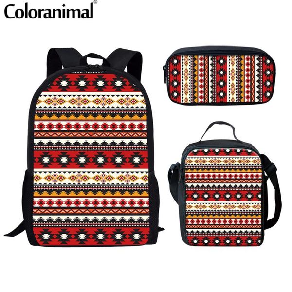 

backpack coloranimal fashion african tribal pattern teenager school bag 3pcs/set girls boy with lunch/pencil large bolsa