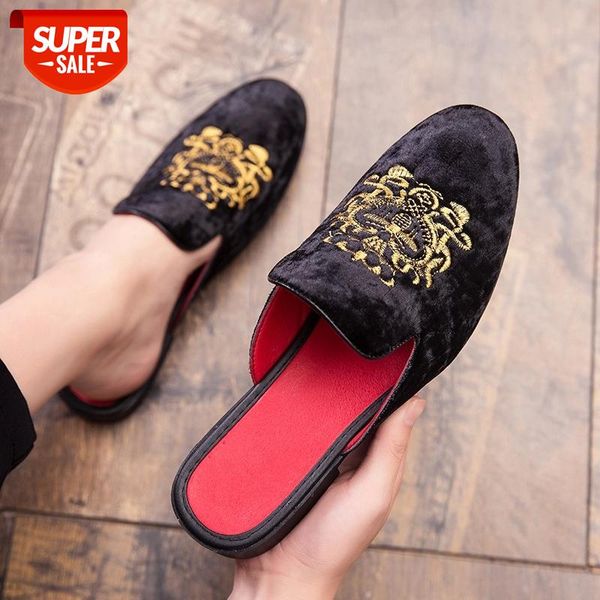 

weh men half shoes luxury royal style men mules slippers velvet embroidery bee pattern loafers fashion brand casual shoes #hb16