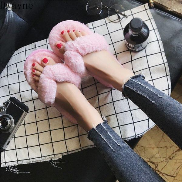 

slippers fur women wear 2021 autumn and winter korean version of the wild flat bottom plus velvet flip flops11, Black