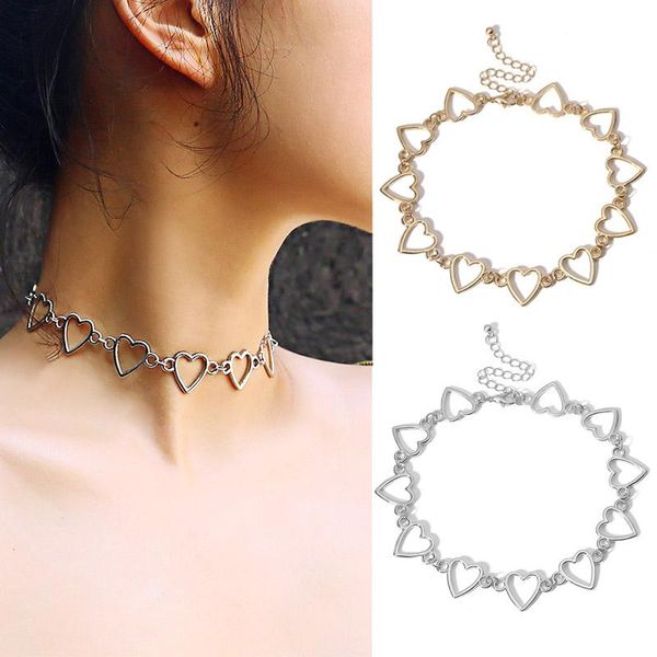 

chokers trendy hollow heart link chain choker necklaces for women golden necklace statement jewelry party gift girls, Golden;silver