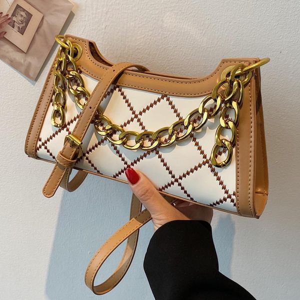 

evening bags women fashion pu leather chains shoulder ladies color contrast design handbags diamond lattice crossbody 2021