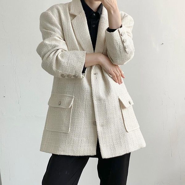 

men's suits & blazers male blazer autumn men vintage fashion loose casual wool jacket suit women oversize streetwear coat, White;black