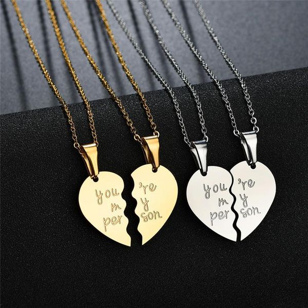 

chains you are my person two halves heart necklace pendant couple choker jewelry for lovers gold color shaped necklaces women, Silver