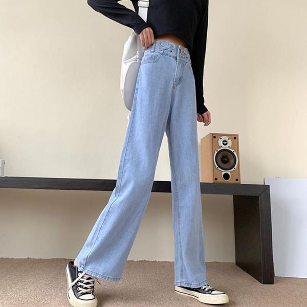 

women's jeans streetwear high waist fashion woman girls women pockets buttons loose pants trousers female denim mom, Blue