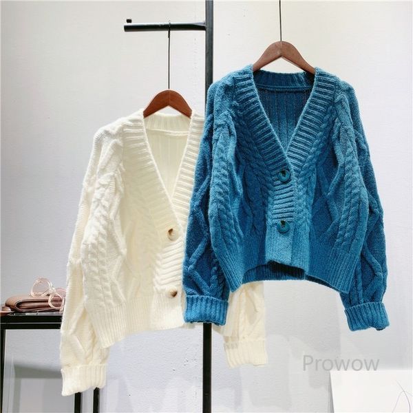 

knits short twist knitted cardigan women preppy style sweater coat students knitwear fashion, White