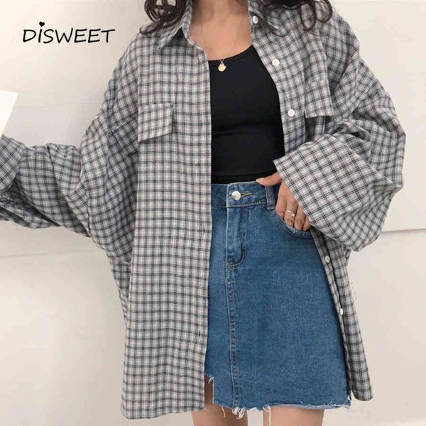 

sweaters autumn korean version plaid lapels ladies single-breasted loose fashion women's clothing long sleeve slim shirt girl, White;black