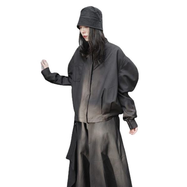 

women's jackets women loose fit white big size coat stand collar long lantern sleeve fashion tide spring autumn 2021 coats, Black;brown