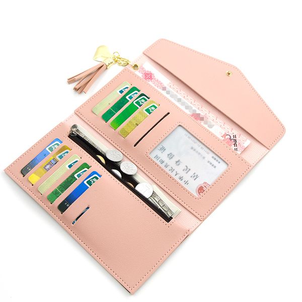 

long women female wallet multi card pocket tassel coin purse card holder wallets pu leather clutch money bag, Red;black