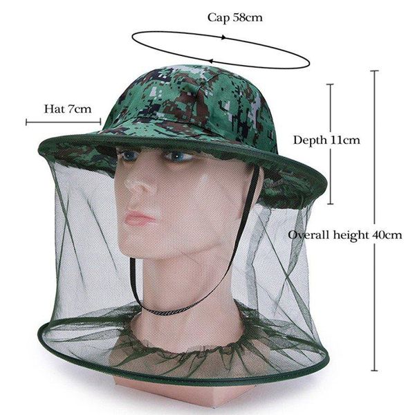 

outdoor hats anti mosquito head net hat fish beekeeping gauze cap sun protection field jungle mask face protect cotton mesh cover, Black;white