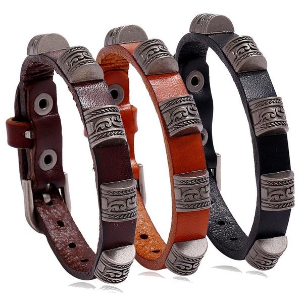 

charm bracelets jewelry hand-woven retro cowhide bracelet simple and versatile punk leather, Golden;silver