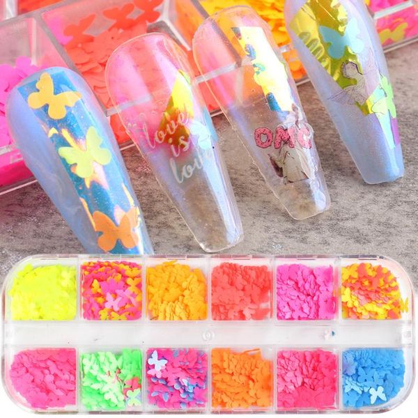

nail glitter neon butterfly nails sequins colorful fluorescent holographic ultra thin flakes decorations manicure accessories nlxh-1, Silver;gold