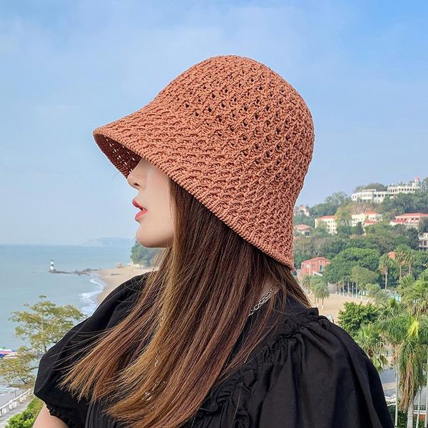 

wide brim hats summer women sun female bucket hat hollow foldable fisherman lady sunscreen cap fashion beach, Blue;gray