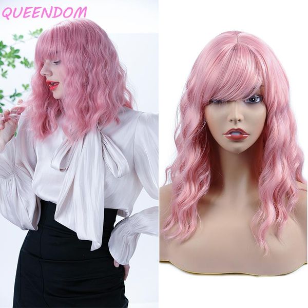 

synthetic wigs 14 " pink short bob wavy wig with bangs for women natural shoulder length female daily cosplay fake hair, Black
