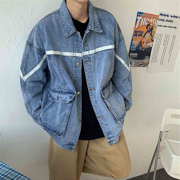 

men's jackets denim male vintage loose handsome high street harajuku style jean mens black gray casual outdoor ejpx, Black;brown