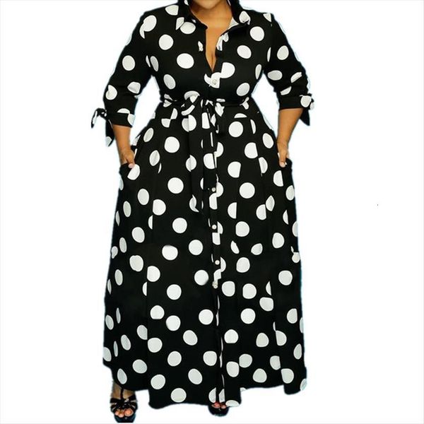 

dress plus size xl 5xl womens tracksuits elegant maxi polka dot printed office lady dresses button fly vestidos wholesale dropshpping, Gray