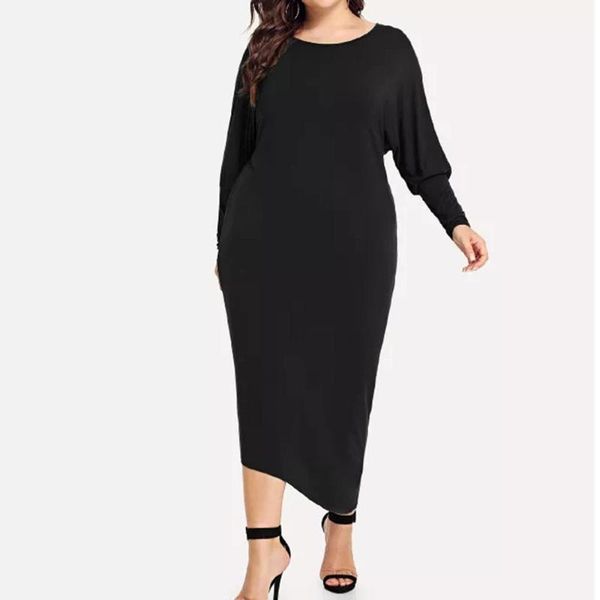 

casual dresses womens plus size o-neck solid long sleeve loose dress maxi bodycon nightclub robe femme ete nice denim sundress, Black;gray
