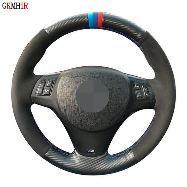 

steering wheel covers hand-stitched non-slip black carbon fiber suede car cover for m sport m3 e90 e91 e92 e93 e87 e81 e82 e88