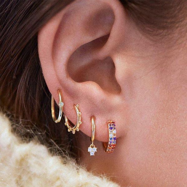 

fashion party colorful zircon crystals circle earrings for women lady luxury hoop rainbow jewelry punk gift & huggie, Golden;silver