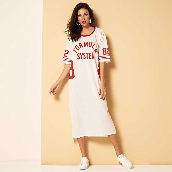 

casual dresses summer women's 2021 retro fashion solid white o-neck half sleeve red letter printing sports loose maxi es 974b, Black;gray