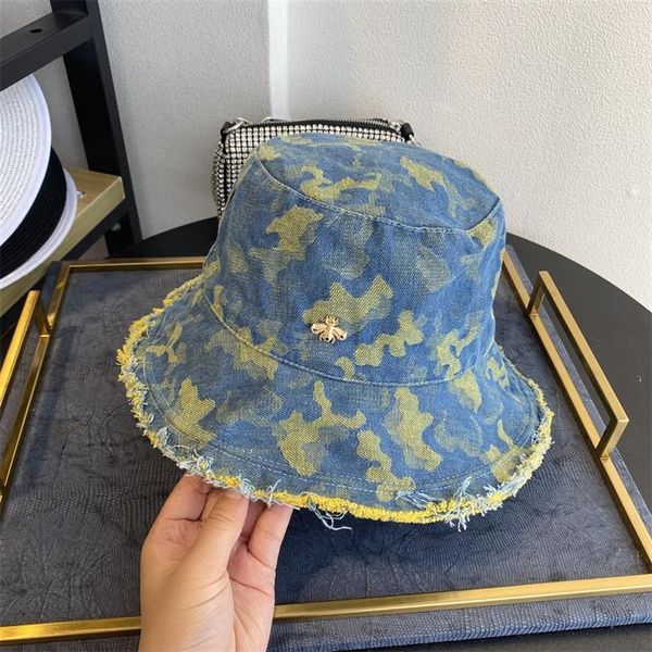 

tie-dyeing denim bucket cap cotton tassel basin hat men and women fisherman flat sunshade sun hip-hop wide brim hats, Blue;gray