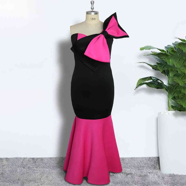 

plus size party dress maxi black pink block tube bowtie event occasion celebrate long robe ykim, Black;gray