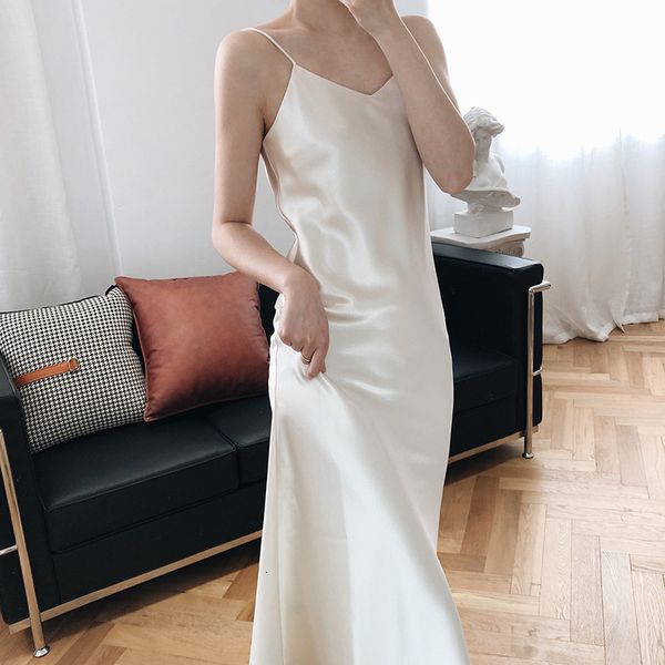

dress sherhure sleeveless elegant summer long pure color strap v-neck satin women dress vestidos, Black;gray