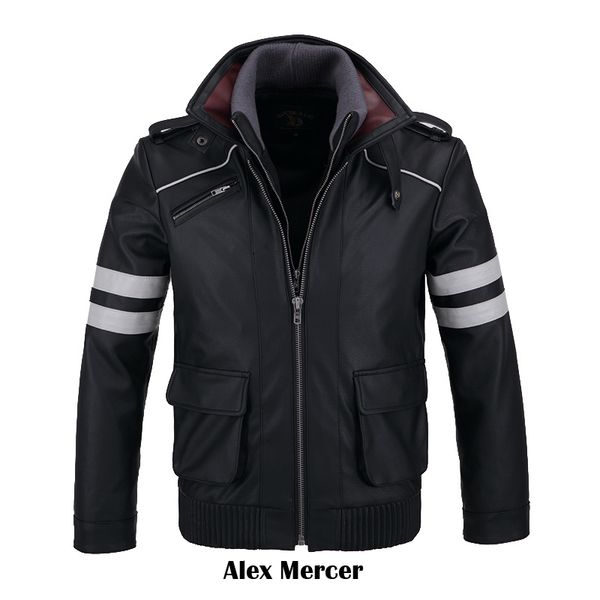 

theme costume double collarsgame prototype alex mercer pu leather jacket winter coat halloween cosplay costumes for women/men m-4xl, Black;red