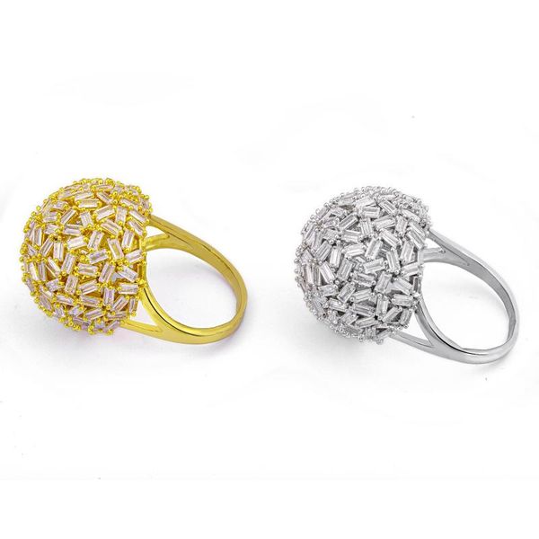 

cluster rings fashion hip hop gold and silver color rectangular zircon stitching spherical for men women personality jewelry gifts, Golden;silver