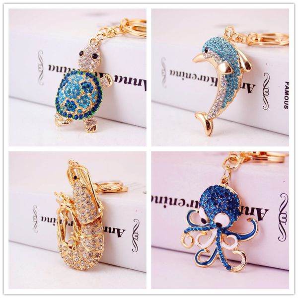 

creative marine animals series rhinestone keychain mermaid little turtle dolphin ocs keychain female bag bag pendant metal, Slivery;golden