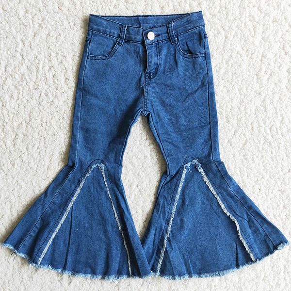 

fashion baby girls jeans pants boutique kids designer clothes girl denim bell bottom pant wholesale children kid clothing sets, Blue