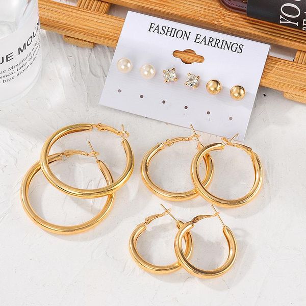 

hoop & huggie women's earrings statement geometric set for women bohemia fashion vintage punk stud 2021 trend jewelry, Golden;silver