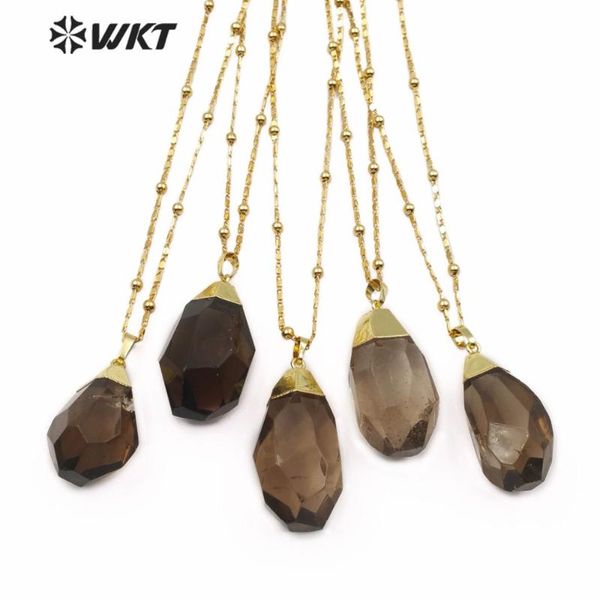 

pendant necklaces wt-n1149 natural smokey quartz necklace gold capped chunky gem-stone healing jewelry women fashion, Silver