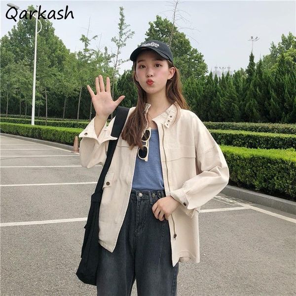 

women's jackets basic women spring korean style bf loose all-match cargo outwear college long sleeve zip up casual streetwear stand chi, Black;brown
