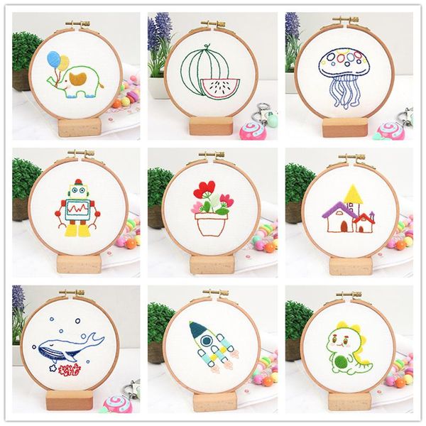 

other arts and crafts floral embroidery hoop frame su thread art needle punch sewing embroidered children craft kit for beginners cartoons