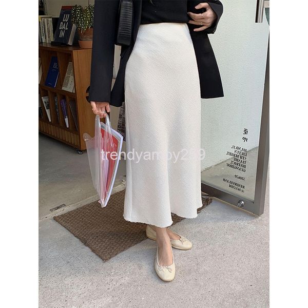 

two piece dress tweed woven bag hip half length skirt women's spring ins high waist slim a-line 17102, White