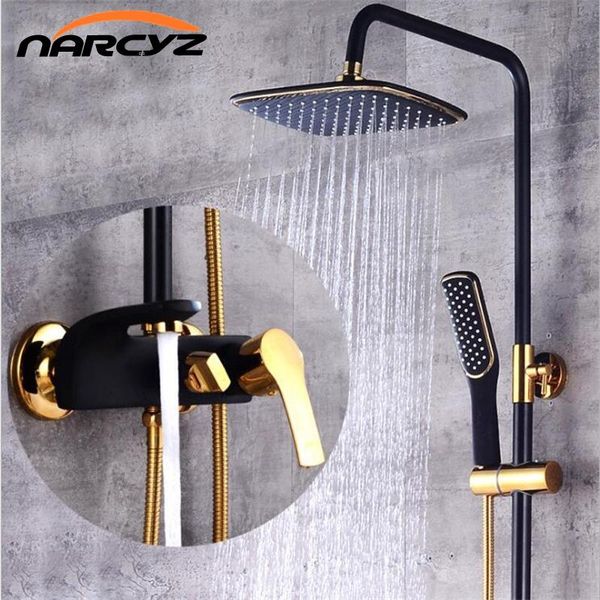 

shower faucet brass black wall mounted bathtub rain head square handheld slid bar bathroom mixer tap set xt416 sets