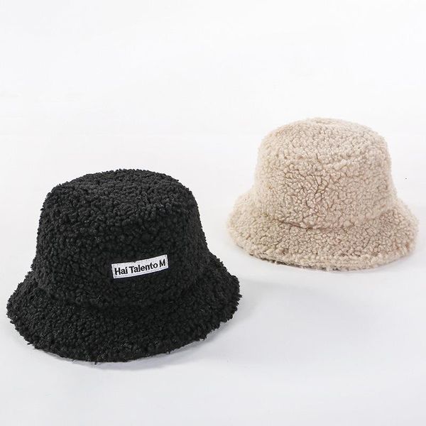 

bucket hat cashmere letter fisherman's children's autumn and winter delireba baby plush warm art basin, Blue;gray