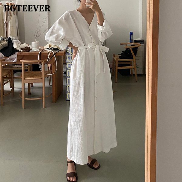 

dresses new spring summer v-neck women long full sleeve single-breasted lace-up female dress 2021 casual vestidos femme 01w6, Black;gray