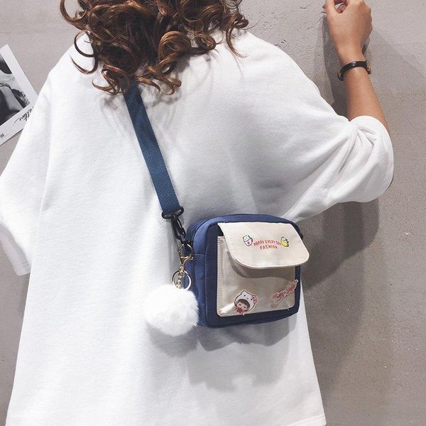 

evening bags canvas women small crossbody bag with plush keychain casual student girls messenger mini phone purse handbag shoulder