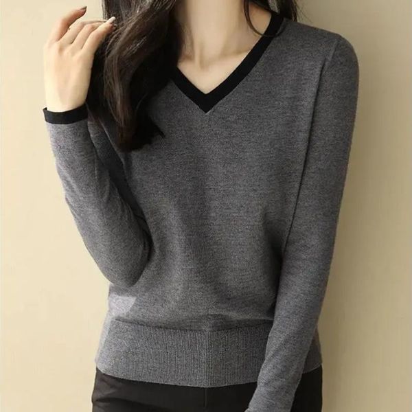 

women's sweaters 2021 autumn and winter cashmere sweater female v-neck pullover loose long-sleeved large size knit bottoming, White;black