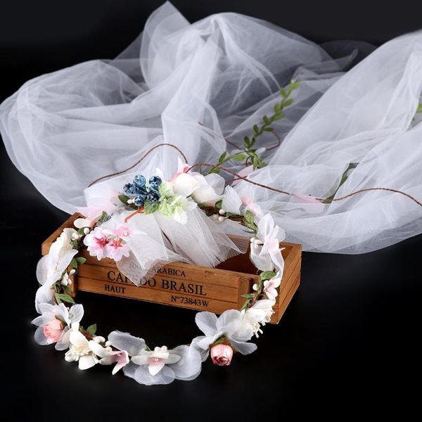 

bridal veils bohemian veil wedding short ivory pink flowers garland for beach romantic accessories 2021, Black