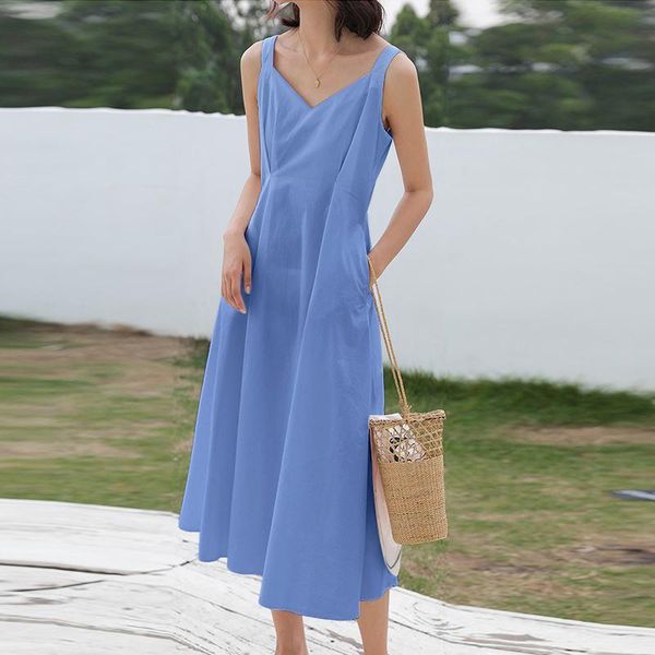 

casual dresses 2021 vonda bohemian dress women's tank sundress sleeveless summer party vestidos female robe femme plus size, Black;gray