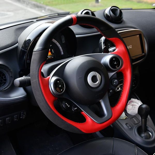 

steering wheel covers automotive interior diameter 38cm car diy genuine leather for smart 453 fortwo forfour styling accessories