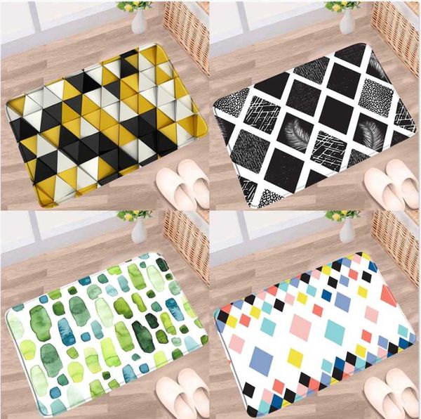 

bath mats geometric doormat simple modern lattice bathroom mat yellow black triangle color carpet non-slip rug kitchen doorway floor decor