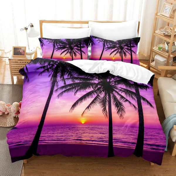 

bedding sets seaside scenery set single twin full  king size ship coconut tree bed children's kid bedroom duvetcover 08