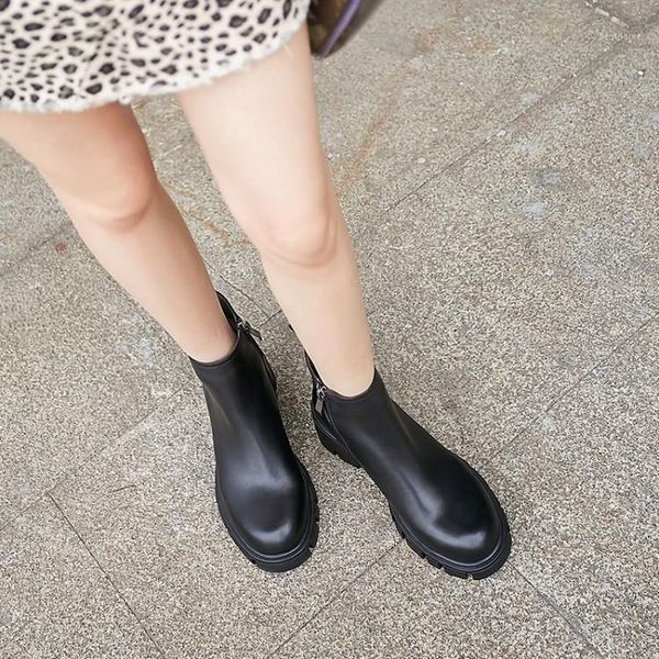 

boots mljuese 2021 women ankle cow leather winter short plush round toe zippers female party dress wedding1, Black