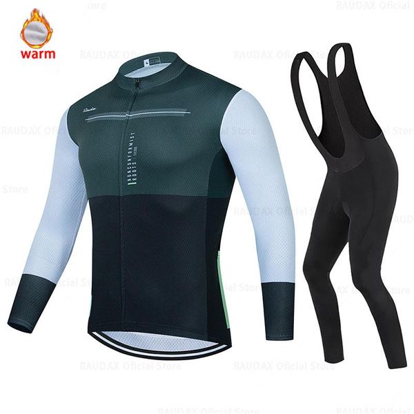 

racing sets raudax 2021 winter cycling jerseys bike team long sleeves thermal fleece suit ropa ciclismo hombre bicycle clothes for men, Black;blue