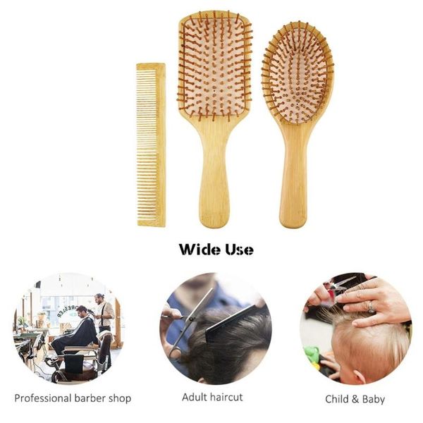 

hair brushes 449d 2pcs bamboo combs set detangling hairbrush for women men reduce frizz, Silver